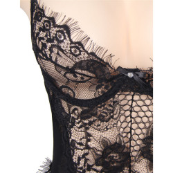 Subblime - Queen Plus Dentelle Florale Et Teddy Noir  Franges